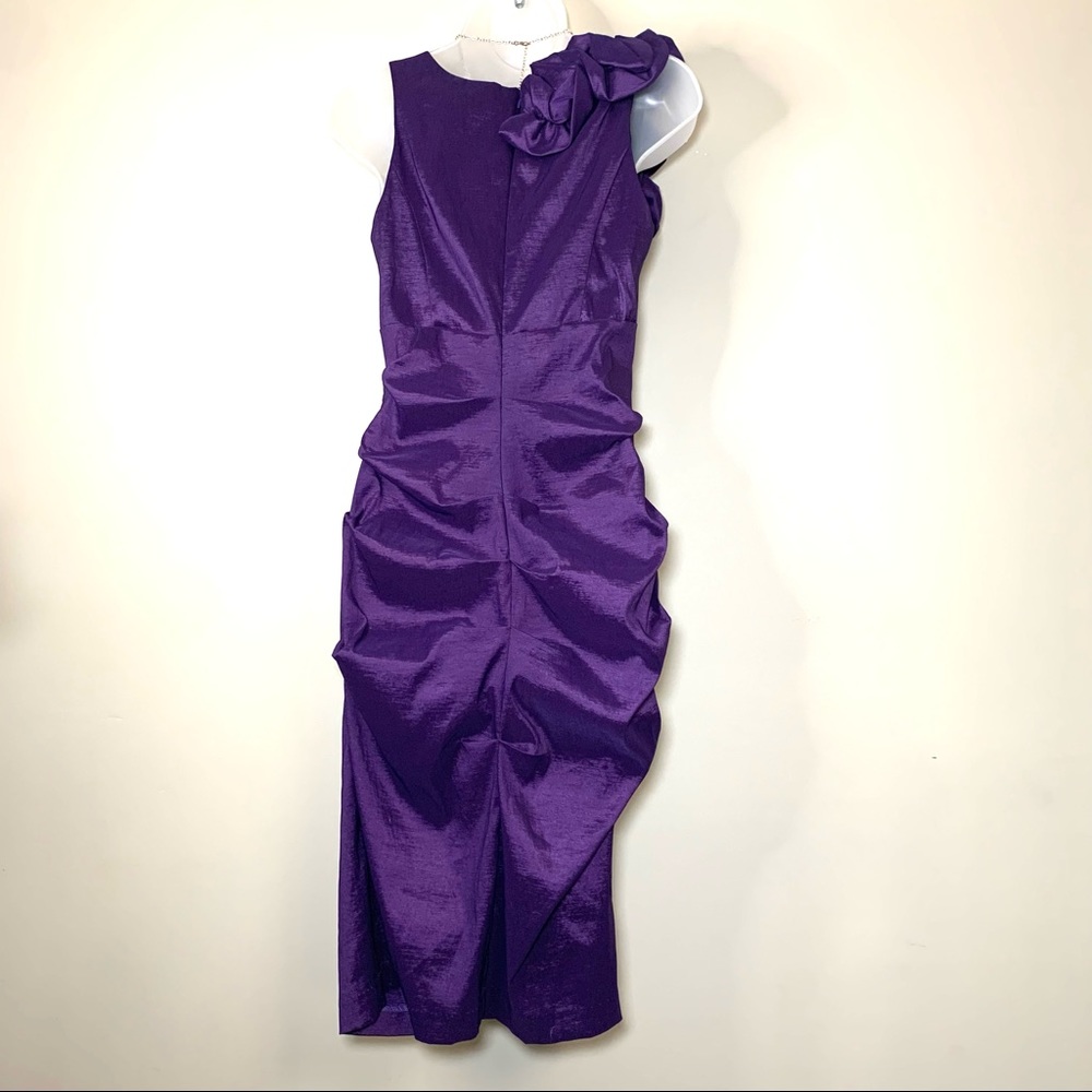 JADE Metallic Purple Bodycon Cocktail Dress Asymmetric Ruffle Size 8 Barbiecore - Picture 6 of 16